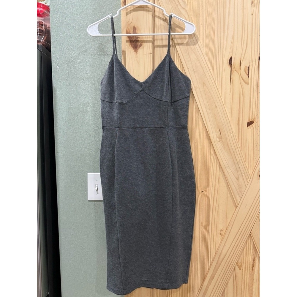 H&M Women Charcoal Gray Bodycon Midi‎ Dress Sweetheart Neck Spaghetti Strap M